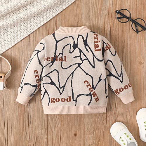 Children Knitted Blouse Toddler Boys Sweater Kids Casual Prints Button Up V Neck Knitted Cardigan (Beige, 3-6 Months)2