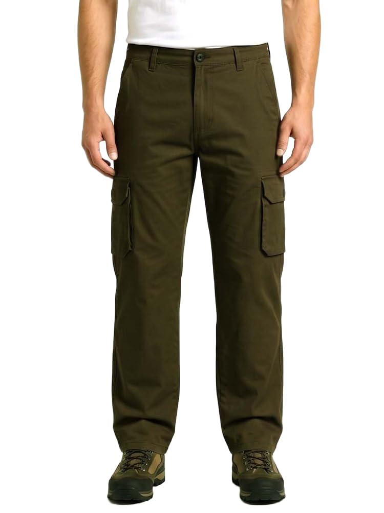 Men's Cargo Pant Coffee Brown Size 34 Mid-Rise 100% Cotton Straight Fit with Multi-Pocket Design-image-28