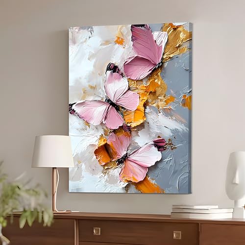 Image of PAINTINGMANTRA Butterfly Floral Canvas Wall Art Painting For wall decoration | Multicolour Butterfly Stretched Canvas Painting For living room, bedroom, home and Office, 16x22 Inch