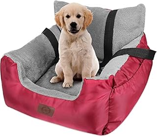 GoFirst Dog Car Seat for Small Dogs or Cats, Pet Booster Seat Travel Car Bed with Storage Pocket and Clip-On Safety Leash, Waterproof Warm Plush Dog Car Safety Seats,Black