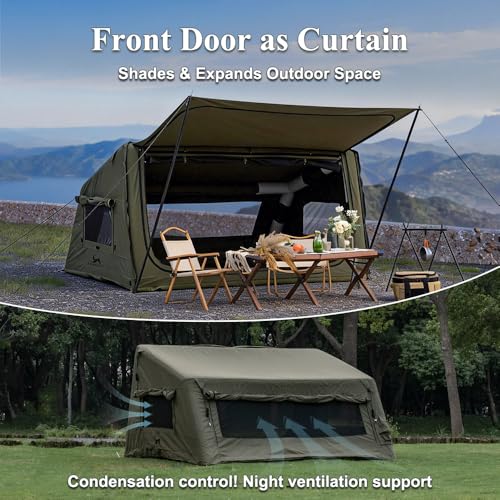 Image of TOMOUNT Inflatable Canvas Tent with Pump,Easy Setup Blow Up Tent for Camping