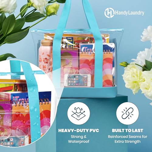 Image of Handy Laundry Clear Tote Bag - Zipper Closure, Long Shoulder Strap, Fabric Trimming.