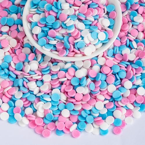 Image of Edible Pastel Sprinkles for Cake Decorating,Pink Blue White Round Confetti,Gender Reveal Sprinkle,Princess Sugar Sprinkle Circular Candy for Cake Baking,Cupcake Cookie Donut Desserts Decorations, Baby Shower Birthday Party Supplies | 130g Pink Blue White Circle Sugar for Baby Shower Baking,Princess Sprinkle,Cupcake Toppers,Birthday Party Dessert Decorations