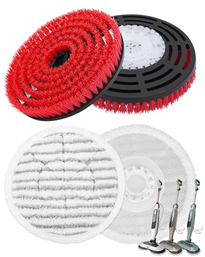 Image of Steam Mop Replacement Brush Pads Compatible with Shark Steam and Scrub Mop S8201 S 70001 S8001 S7201 S7000 Series Reusable Mop Pad Head Nylon Bristle for Polishing Hard Floors, 2 Brushes+2 Pads