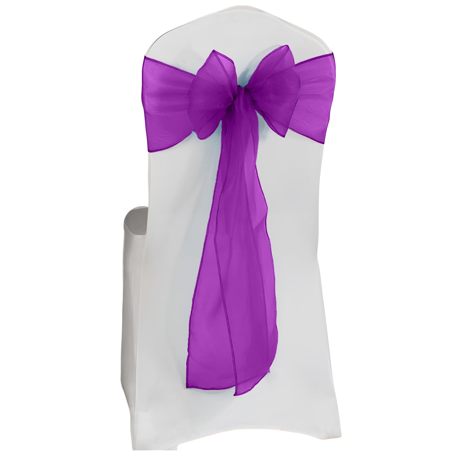 Elegant Event Essentials – Set of 200 - Organza Chair Tie Sashes - Wider Fuller Cover for Wedding Decorations, Birthday, Banquets & Party Events - Chair Cover Sheer Bows, Ribbon - Dark Puple
