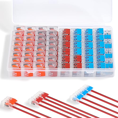 60 Pièces Connecteur Electrique,Compacts Rapide Cosses, Borne de Connexion Electrique, 2 Entrées Assortiment pour Fils Solides, Toronnés, Electrique pour...