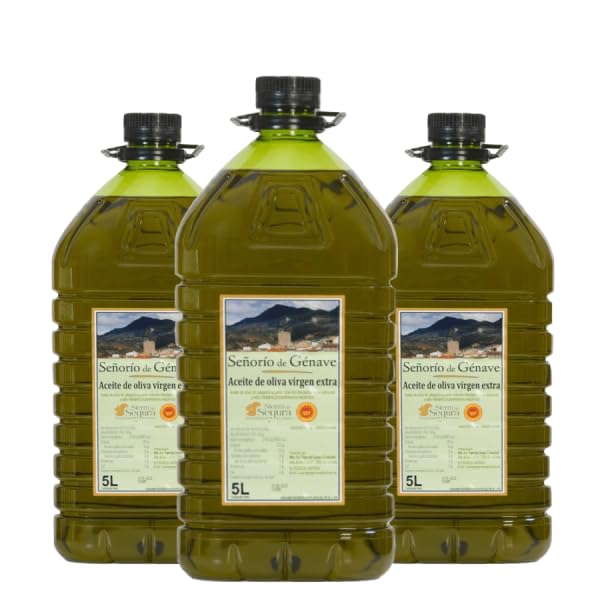 ACEITE DE OLIVA VIRGEN EXTRA ' SEÑORIO DE GENAVE ' GARRAFA DE 5L. CAJA DE TRES UNIDADES.