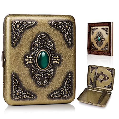 Vintage Metal Cigarette Case with Double Sided Spring Clip, Holds 20 PCS 85mm Cigarettes, Retro Box for Gifts, Protective Security Wallet Pocket Case for Credit Card