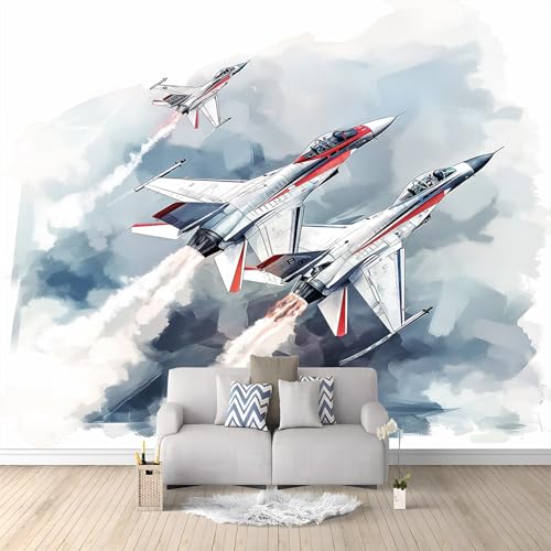 Fotomurales 3D Avión A Reacción Patrón De Acuarela 200x140 cm Papel Pintado Fotográfico, Decoración De la Pared Murales para Salón, Dormitorio, Habitación para Niños, Pared de TV