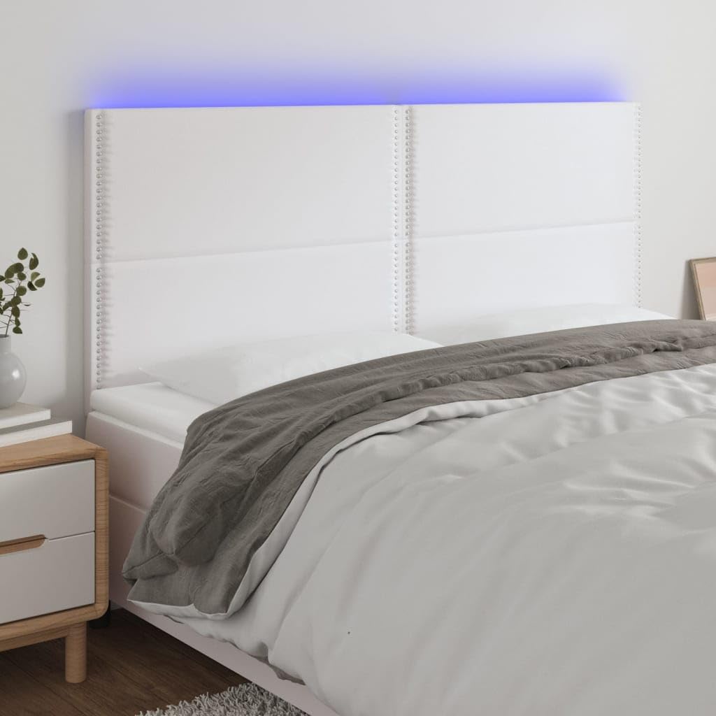 Homgoday Cabeceros de cama, cabecero LED blanco 180 x 5 x 118/128 cm de piel sintética, cabeceros de cama, cabecero de cama de matrimonio, respaldo para cama y sofá Model3122387