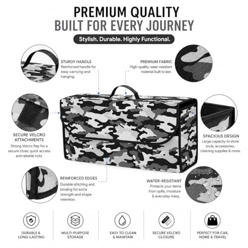 Image of JVCV Car Trunk Boot Organizer with Camouflage Pattern - Anti-Slip Car Storage Box for SUV Sedan Truck Minivan | Durable Multipurpose Car Accessories Organizer (Camo - Large)
