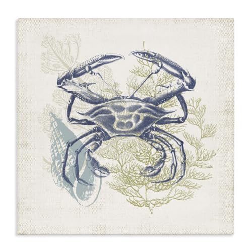 Ocean Crab Botanical Rustic, 17 x 17 Inch Canvas Wall Art
