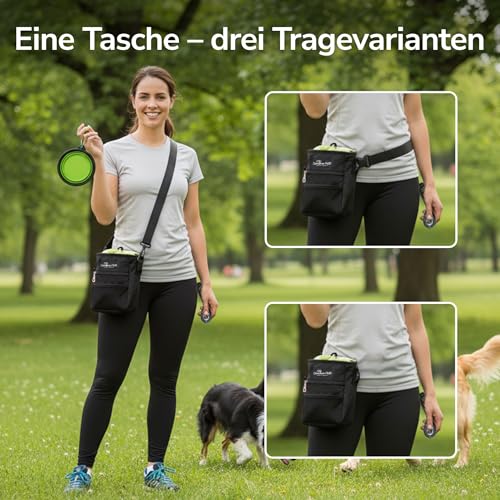 ZENOVA PETS Leckerlitasche für Hunde, großer Leckerlibeutel & Snackbeutel Hund mit Reisenapf, Clicker, Kotbeutelspender & Handyfach, 3 Tragemöglichkeiten, ideale Futtertasche für Hundetraining