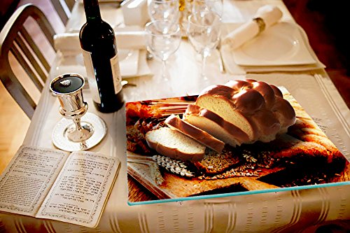 Tabla de Cortar y Bandeja para Challah - Vidrio Templado con Diseño Pintado de Shabbat - de The Kosher Cook miniatura 3