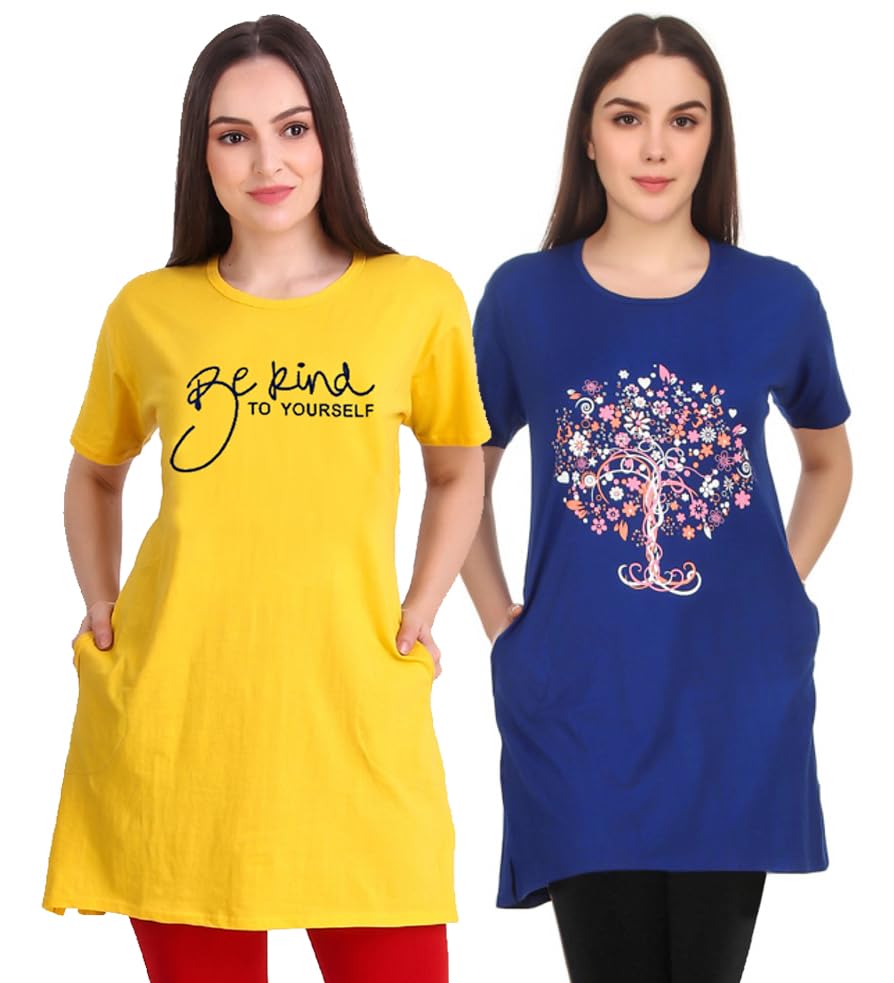 ddaspration Women's Cotton Printed | Round Neck | Loose Fit | Half Sleeve | Long T-Shirt (Pack of 2 Tshirts)-picture-26