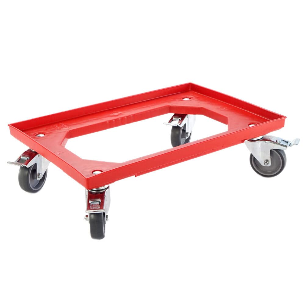 Karton EU Transportroller für Boxen 60 x 40 cm mit 4 Bremsen Rot und 4 Lenkrollen Rollwagen Euroboxen Eurobehälter
