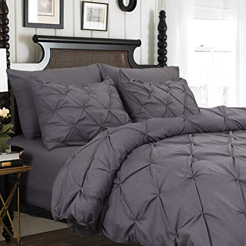 Parure de lit 3 pièces à plis pincés en microfibre avec boutons