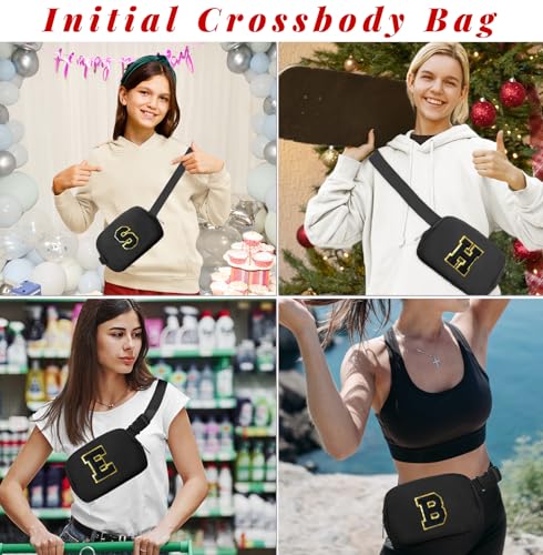 Image of COSHAYSOO Valentines Birthday Initial Gifts for Teen Boys 5 6 7 8 9 10 11 12 13 14 Year Old Black Fanny Pack for Women Belt Bag Crossbody Travel Purse Monogrammed Unique Trendy Stuff Chenille Letter S