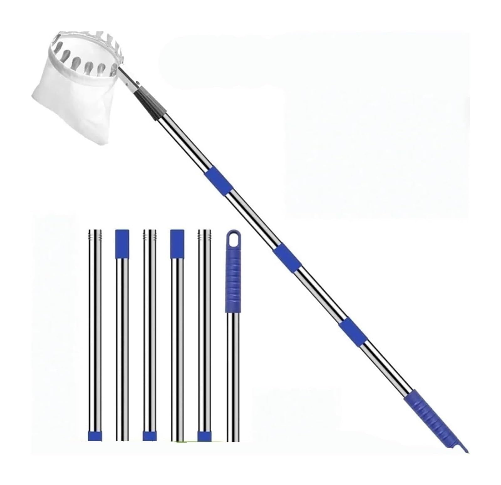 Obstpflücker, Vlieskorb-Pflückstange, blau, 2,4 m, verstellbar, tragbar, Obstpflücker