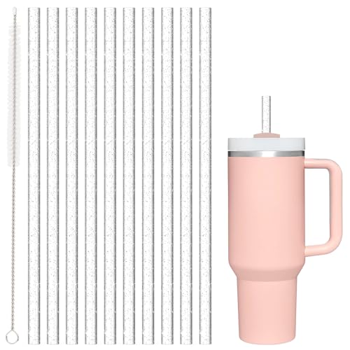 Image of Replacement Straw for Stanley Cup 40 oz 30 oz 64 oz Tumbler, 10 Pack Long Reusable Color Straws with Cleaning Brush, Dishwasher Safe, Plastic Straws for stanley cup accessories Silver