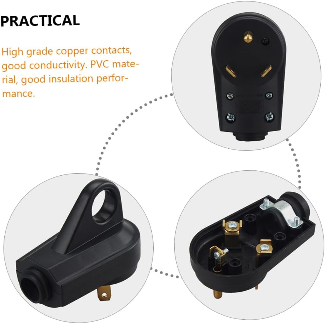 3pcs Male Rv with Handle Replacement for Rv Power Cord High-Temperature Resistant Prong Design Easy to Unplug