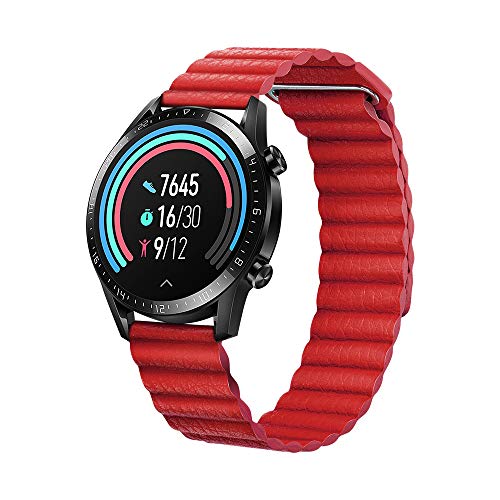 Image of ACM Watch Strap Magnetic Leather Loop 22mm Compatible with Honor Watch Gs3 Smartwatch Luxury Band Red