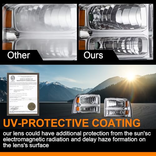 Image of G-PLUS Headlights Assembly, Compatible with 2005 2006 2007 Ford F250 F350 Super Duty Bumper Headlamps, Clear Lens Chrome Housing Amber Reflector