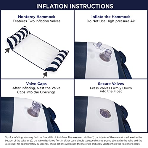 Image of Aqua 4-in-1 Monterey Hammock Pool Float & Water Hammock, Multi-Purpose, Inflatable Pool Floats for Adults, Patented Thick, Non-Stick PVC Material, One Light Blue & One Navy /White Stripe, 2-Pack