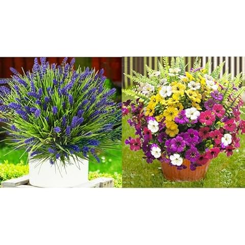 TSTWETO Artificial Plants Outdoor, 22 Pcs Fake Flowers UV Resistant Outdoor Fake Plants, Lavender Artificial Flowers Plastic Fake Faux Flowers Shrubs for Home Porch Garden Yard Window Box Cover