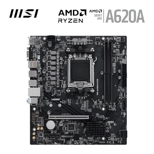 Image of MSI PRO A620AM-B EVO Motherboard, Micro-ATX - Supports AMD Ryzen 9000 /8000 / 7000 Processors, AM5 - DDR5 Memory Boost (6800+ MT /s OC), 1 x PCIe 4.0 x16, 1 x M.2 Gen4