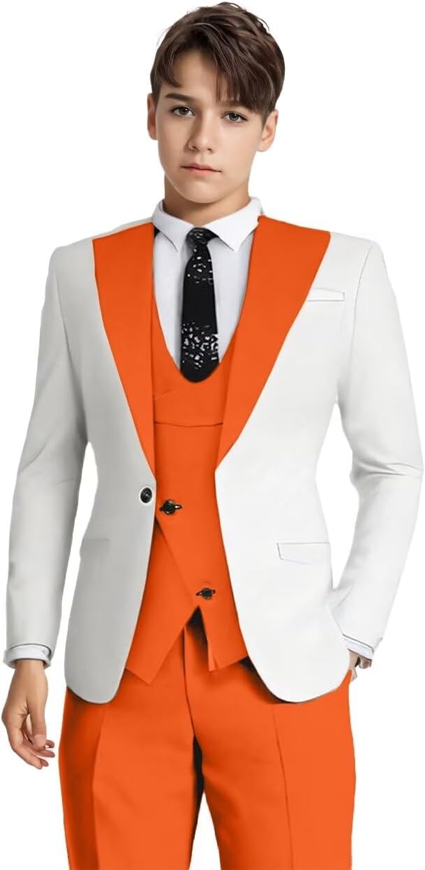 Boys 3 Piece Slim Fit Suit Wedding Tuxedo Suits for Boys Prom Formal Suits Blazer Vest Pants Set