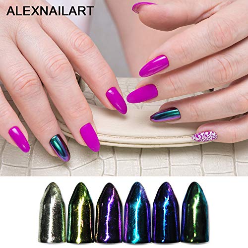 ALEXNAILART 4 Stück Spiegel Pulver für Gelnägel - Glitzerpuder Holografische Chamäleon Chrom metallic Reflektierend Staub Nagel dekoration Zubehör Maniküre Design Tool - 1 g pro Box – Bild 7