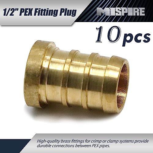 Image of (10-Pack) 1 /2 Inch PEX Plug End Cap Pipe Barb Fittings, No Lead Brass Crimp Fitting by MISPIRE