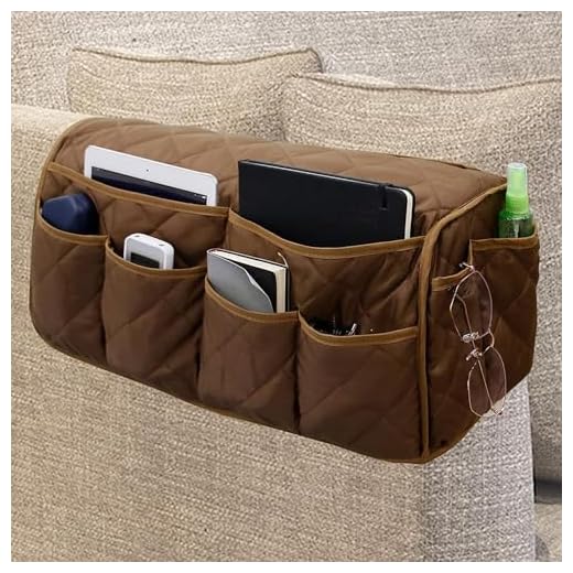 MEHIDFY Armchair Caddy, Waterproof Sofa Armrest Organizer, Non Slip Recliner Organizer, Remote Holder for Recline, Recliner Caddy with 14 Pockets Storage for TV Remote, Phone, Magazine (Brown)