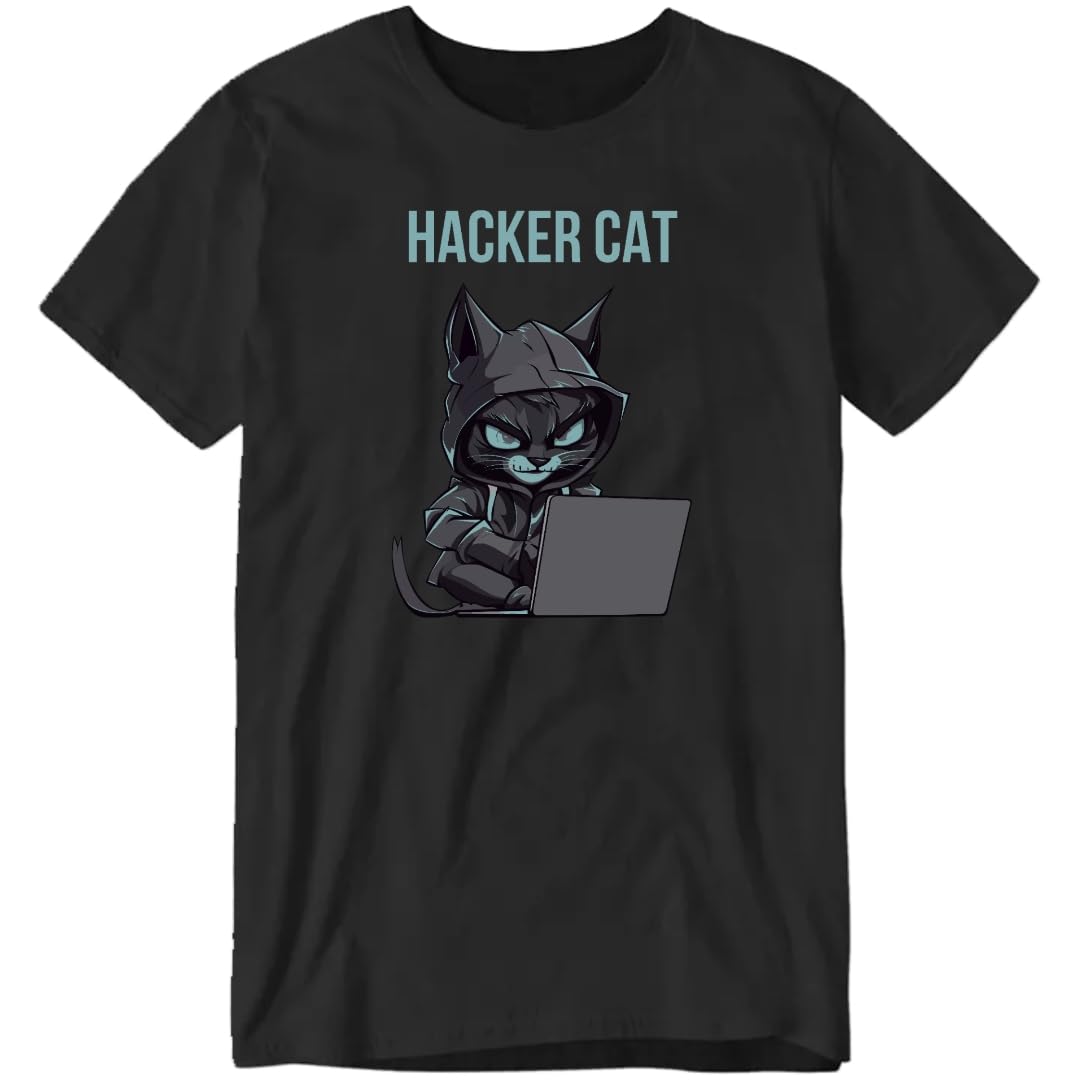 GenericHacker Cat Computer T-Shirt, Black