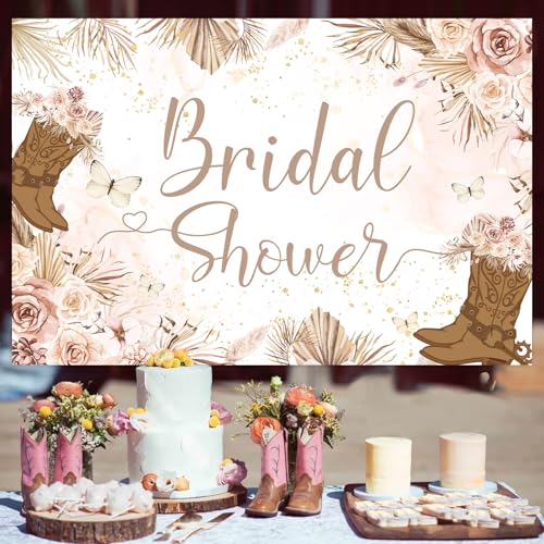 Balterever Cowboy Boot Bridal Shower Decorations Vintage Boho Western Cowboy Boot Bridal Shower Backdrop 5 * 3 ft Western Boot Photography Background for Wedding Engagement