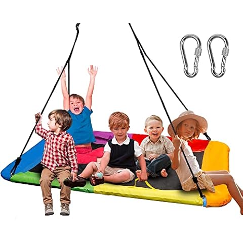 Juegoal Giant Platform Swing for Kids Adults, Large 32" x 60" 800 lb Weight Capacity, Children Rope Tree Colorful Rectangle Swing Saucer Durable Steel Frame for Hanging Outdoor, Resistant Waterproof Cover