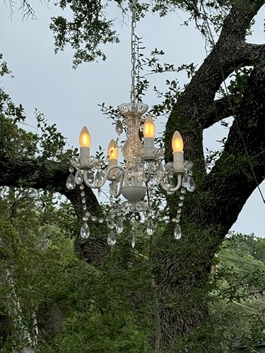 Image of Outdoor 12V Plug-in 4-Light Crystal Chandelier, White