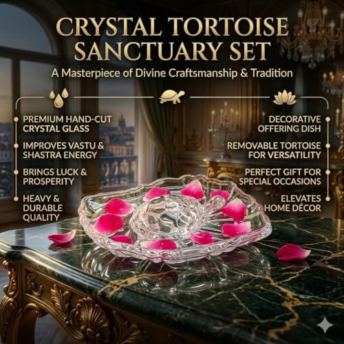 Image of SAUDEEP INDIA Crystal Turtle with Leaf Tray for Home Decor | Vastu Feng Shui Tortoise with Plate for Good Luck | Wealth & Prosperity Table Accent | Gift for Home & Office-16x11x3 cm