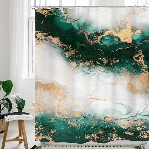 Cinbloo Abstract Emerald Green Marble Shower Curtain