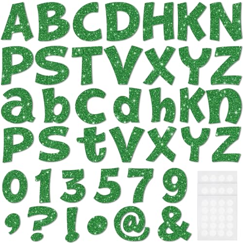 Image of Colarr 216 Pcs Glitter Bulletin Board Letters for Classroom Number Alphabet Punctuation Symbol Cutout 4'' Die-Cut Poster Letter with Adhesive Dot School Graduation Party Summer Decor Display(Green)