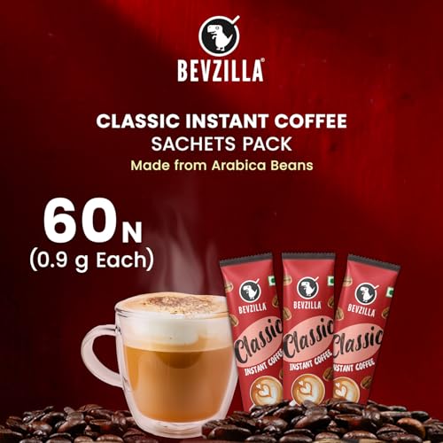 Image of Bevzilla Classic Coffee Premix Sachets 0.9g x 60 (Pack of 2) | Hot & Cold Coffee | Smooth & Aromatic Instant Coffee