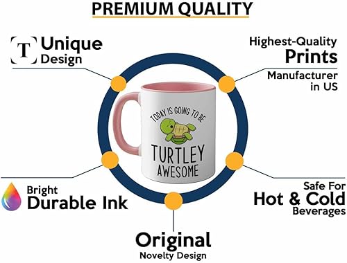 Miniatura 2 de Taza de café de dos tonos con diseño de tortuga, edición rosa, de 11 onzas, con texto en inglés Be Turtley Awesome  Regalo divertido para amantes de