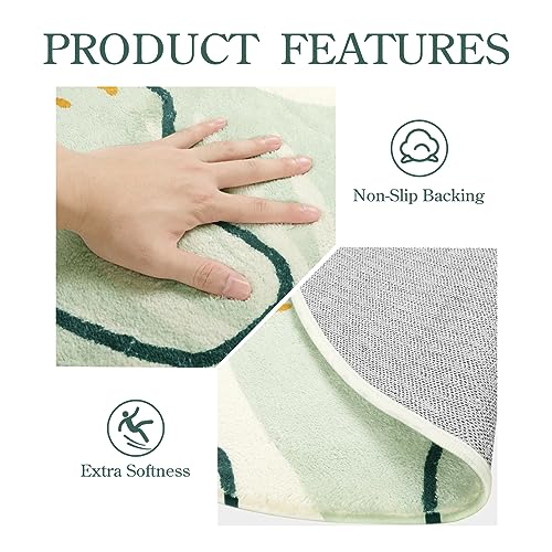 Lahome Green Washable Round Rug - 7Ft Round Area Rug for Living Room Throw Soft Boho Round Rug Large Non-Slip Round Dining Room Rug, Botanical Print Floor Round Carpet for Bedroom Office (Pink,7'x7')