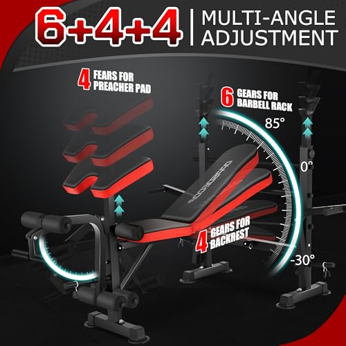 OPPSDECOR 660lbs 6 in 1 Weight Bench Set with Squat Rack Adjustable Workout Bench with Leg Developer Preacher Curl Rack Fitness Strength Training for Home Gym3