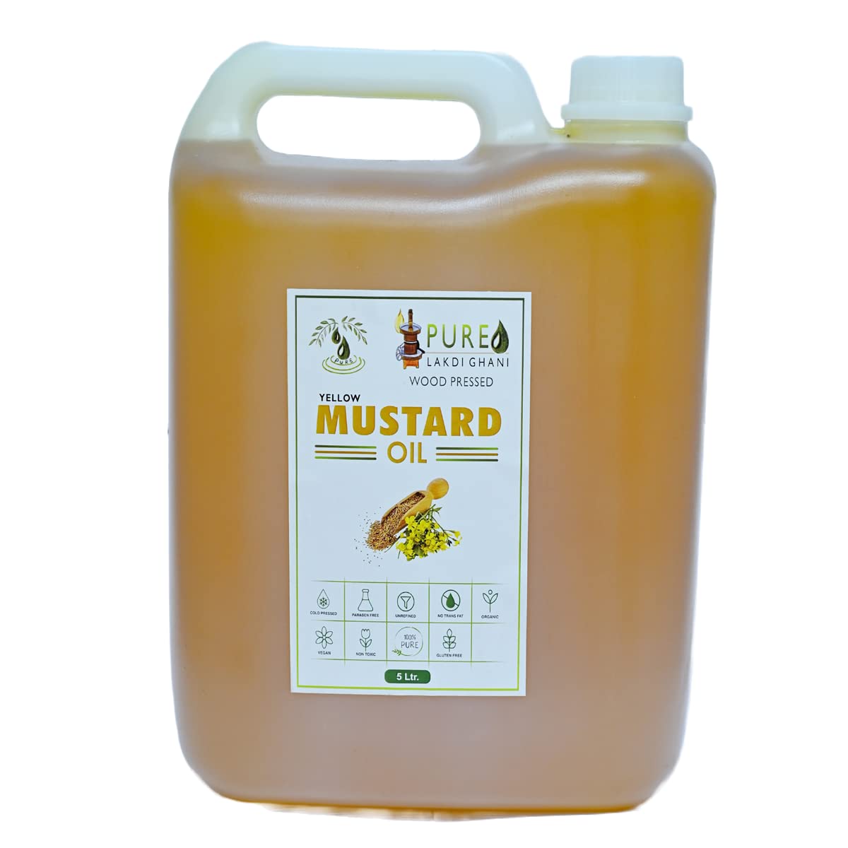 PURE LAKDI GHANI Mustard Oil, Virgin Mustard Oil (Cold Pressed/Wood Pressed) | Kachchi Ghani Yellow Mustard Oil (5000ml) (B0C1958TGS) Amazon Price History, Amazon Price Tracker
