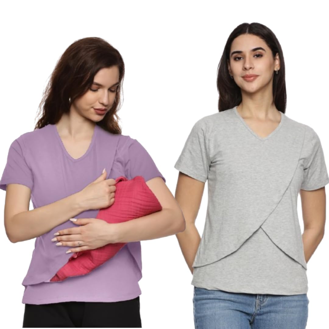 kikwit Maternity Feeding Tops Without Zip for Women, Feeding Coverup Pregnancy Tshirt,Feeding T-Shirt for Easy Nursing & Breastfeeding.(Pack of 2)-picture-15