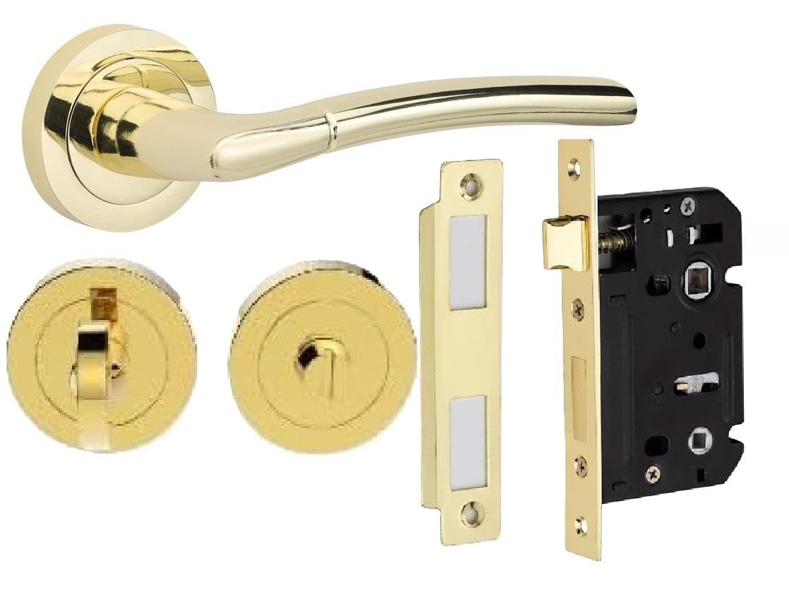 Golden Grace Indiana Polished Brass Bathroom Door Handle with Mortise Lock