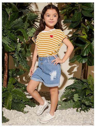 Image of SOLY HUX Girl's Cute Striped T Shirts Short Sleeve Heart Casual Teen Tee Tops Preppy Clothes Yellow Striped 12 Years