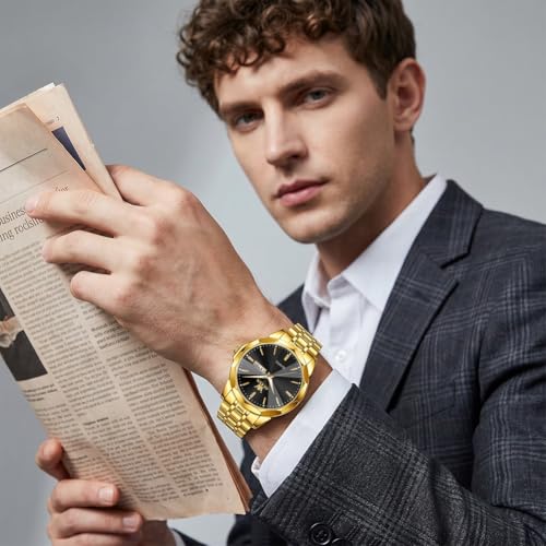 Image of OLEVS Watches for Men Business Dress Diamond Analog Quartz Big Face Luxury Classic Stainless Steel Waterproof Luminous Two Tone Wristwatch